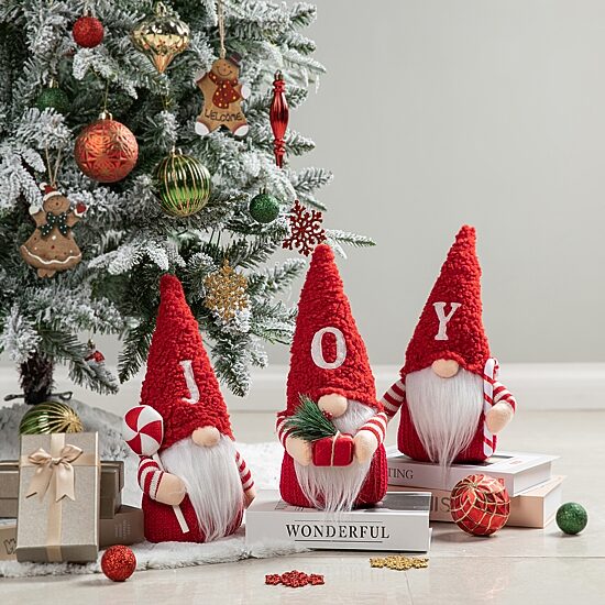 Glitzhome 3-pc ''Joy'' Fabric Christmas Decor Gnome
