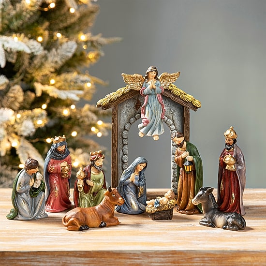 Glitzhome 11pcs Resin Figurine Nativity Set