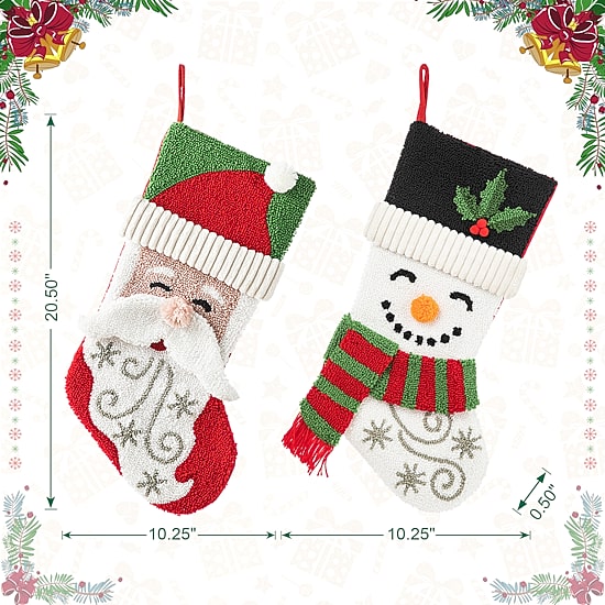 Glitzhome Santa & Snowman Hooked Christmas Stocking