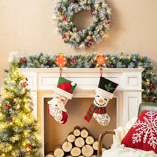 Glitzhome Santa & Snowman Hooked Christmas Stocking