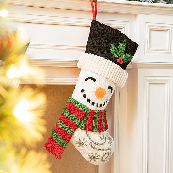Glitzhome Santa & Snowman Hooked Christmas Stocking