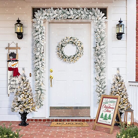 Glitzhome 3ft Pre-Lit Wreath Set Christmas Indoor Garland