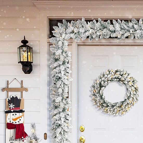 Glitzhome 3ft Pre-Lit Wreath Set Christmas Indoor Garland