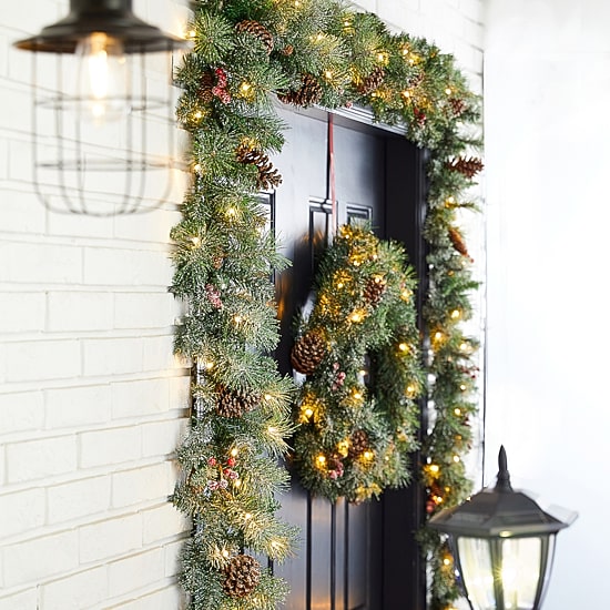 Glitzhome Pre-Lit Wreath, 2pc Indoor Christmas Garland