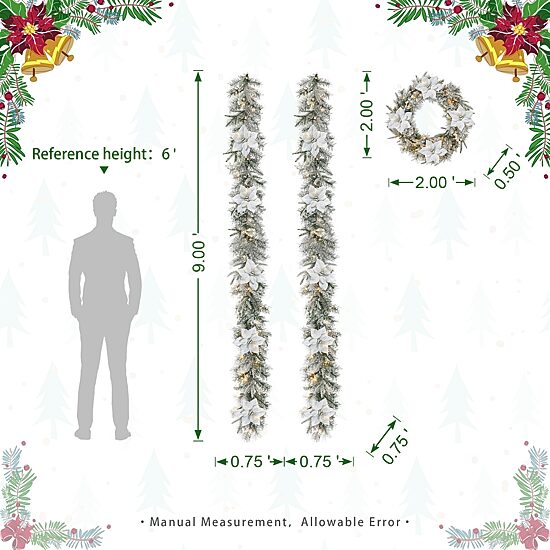 Glitzhome Pre-Lit Wreath, Indoor Christmas Garlands