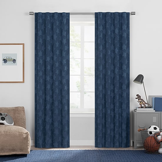 Under the Stars Kids Hayden Clip Star Rod Pocket Back Tab Energy Saving 100% Blackout Single Curtain Panel