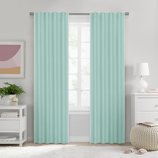 Under the Stars Kids Hayden Pompom Rod Pocket Back Tab Energy Saving 100% Blackout Single Curtain Panel