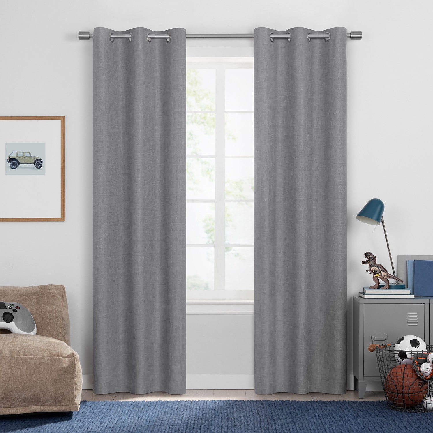 Under the Stars Kids Hayden Textured Grommet Top Energy Saving 100% Blackout Single Curtain Panel