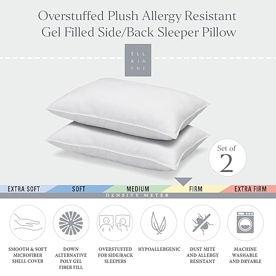 Ella Jayne Signature Plush Firm Allergy-Resistant Down Alternative Gel Filled Side/Back Sleeper Pillow Set of 2
