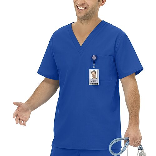 Fundamentals By White Swan 14900 1-Pocket Unisex Adult V Neck Short Sleeve Scrub Top, Large, Blue