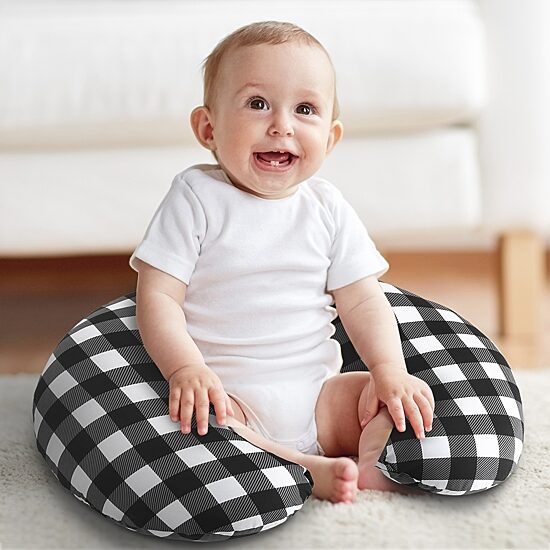 The Peanutshell Black & White Buffalo Plaid Nursing Pillow