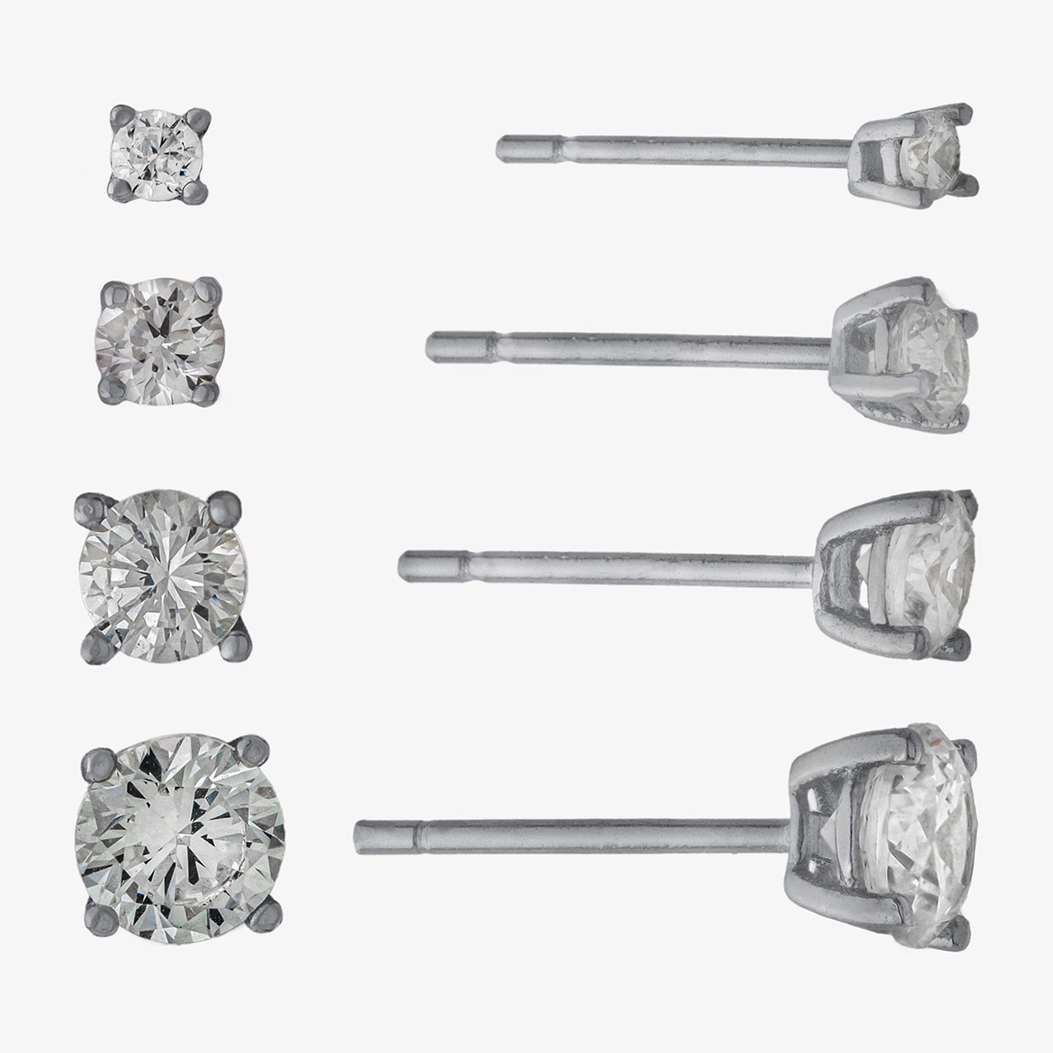 Silver Treasures Womens Cubic Zirconia Sterling Silver Round 4 Pair Earring Set