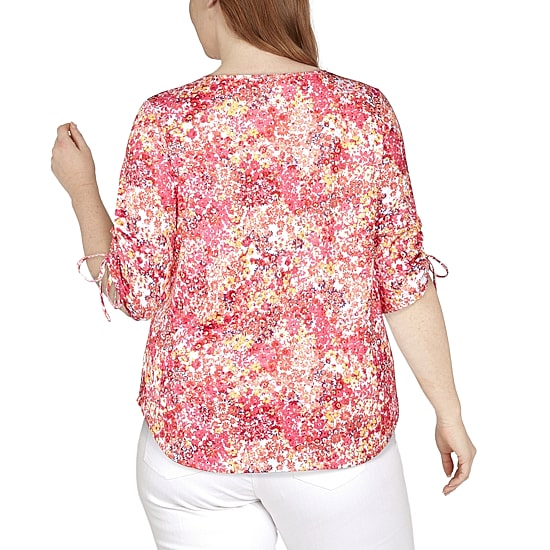 Larky Lark Womens Plus Round Neck Elbow Sleeve T-Shirt