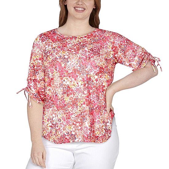 Larky Lark Womens Plus Round Neck Elbow Sleeve T-Shirt
