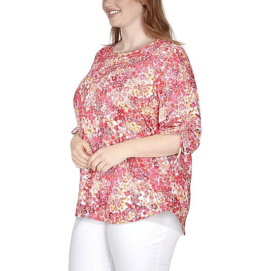 Larky Lark Womens Plus Round Neck Elbow Sleeve T-Shirt