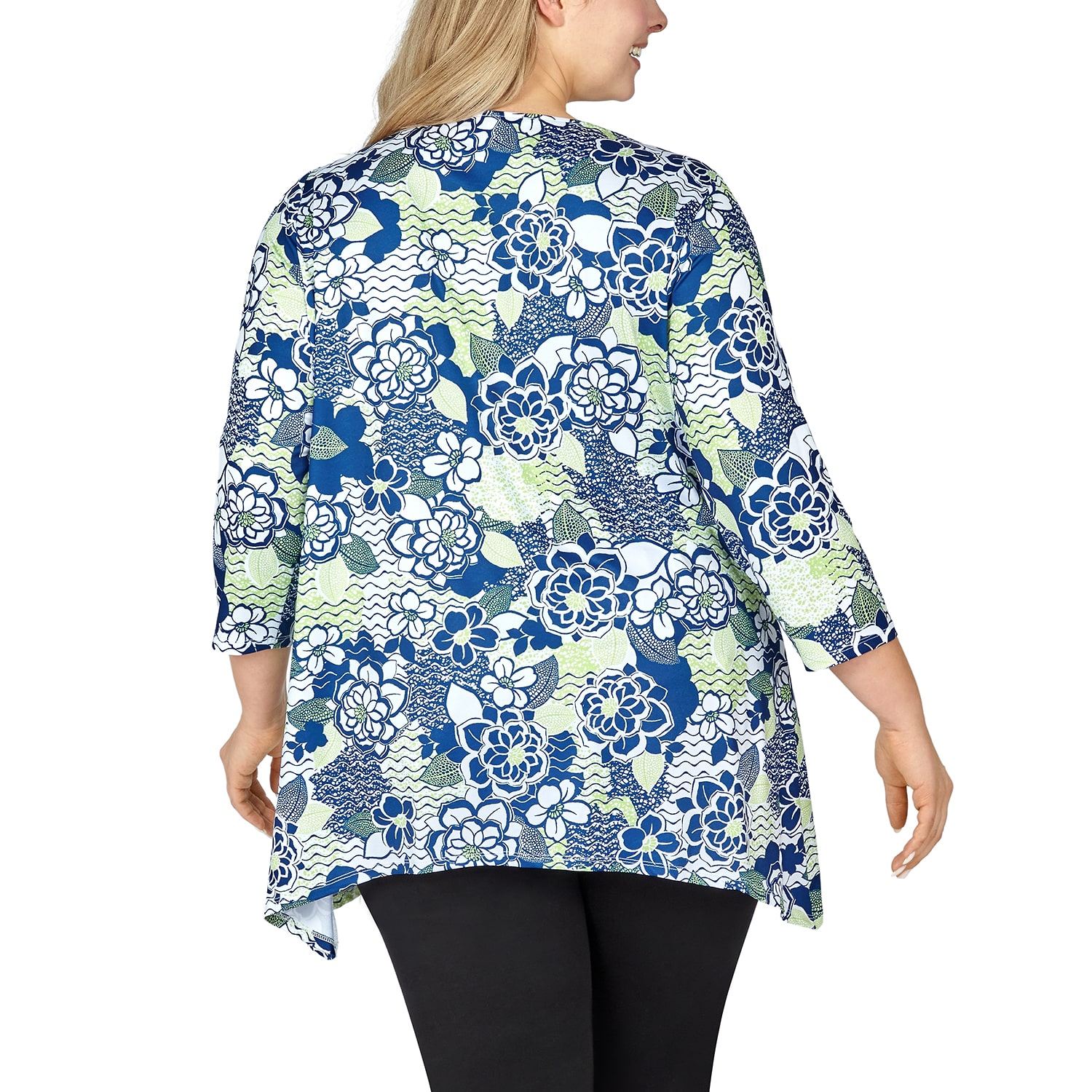Larky Lark Womens Plus Keyhole Neck 3/4 Sleeve T-Shirt