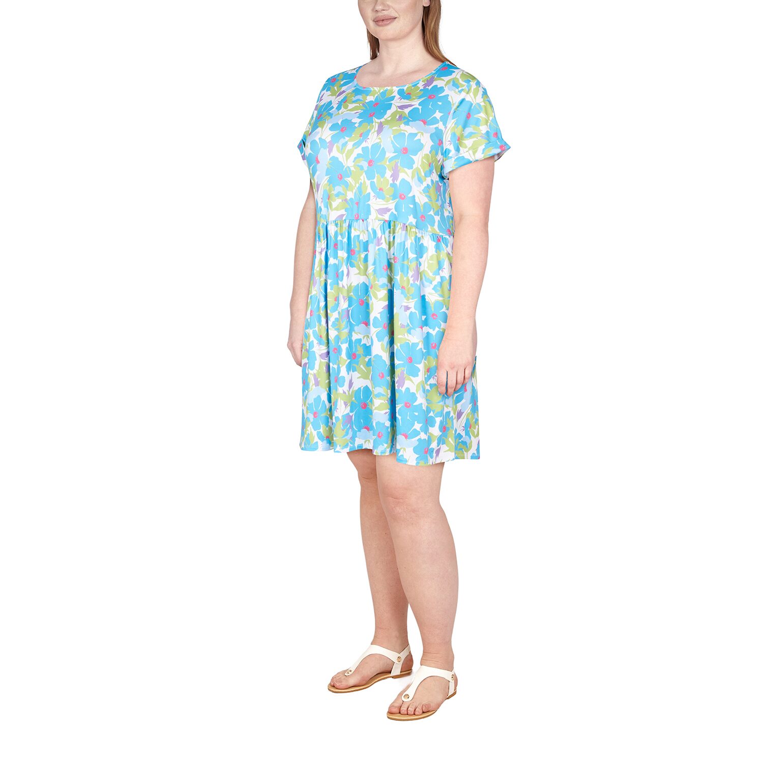 Larky Lark Womens Plus Round Neck Short Sleeve Floral Shift Dress