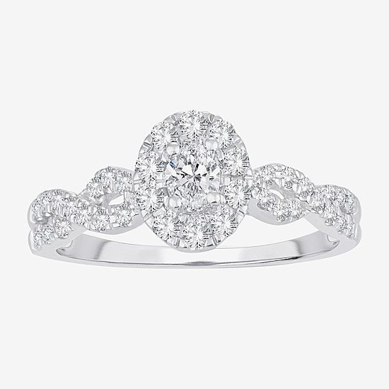 Womens 1/2 CT. T.W. Natural White Diamond 10K Gold Oval Engagement Ring