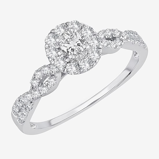 Womens 1/2 CT. T.W. Natural White Diamond 10K Gold Oval Engagement Ring