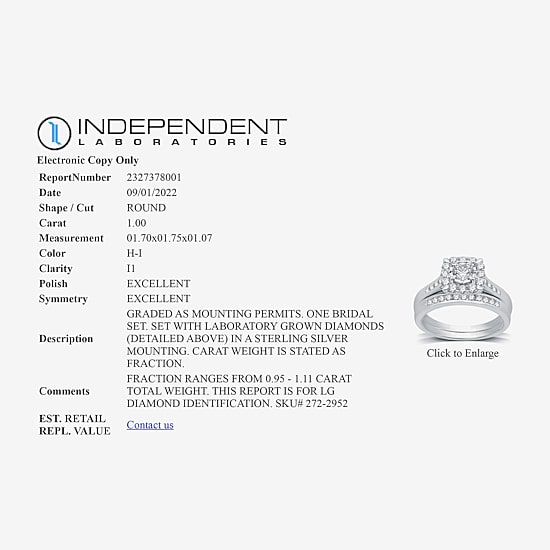 I Said Yes (H-I / I1) Womens 1 CT. T.W. Lab Grown White Diamond Sterling Silver or 14K Gold Over Silver Cushion Side Stone Halo Bridal Set