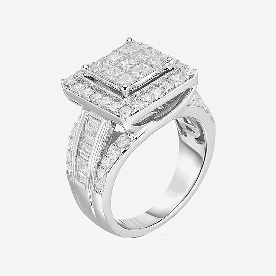 2 CT.T.W. Natural Diamond Side Stone Halo Engagement Ring in 10K or 14K Gold