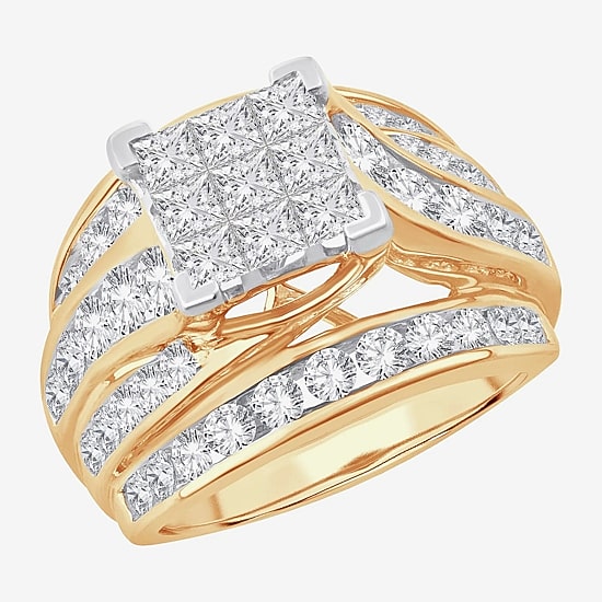 3 CT.T.W. Natural Diamond Side Stone Engagement Ring in 10K or 14K Gold