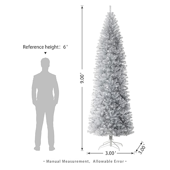 Glitzhome 9 Ft Silver Tinsel Pine Christmas Tree