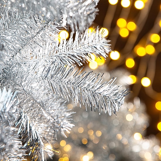 Glitzhome 9 Ft Silver Tinsel Pine Christmas Tree