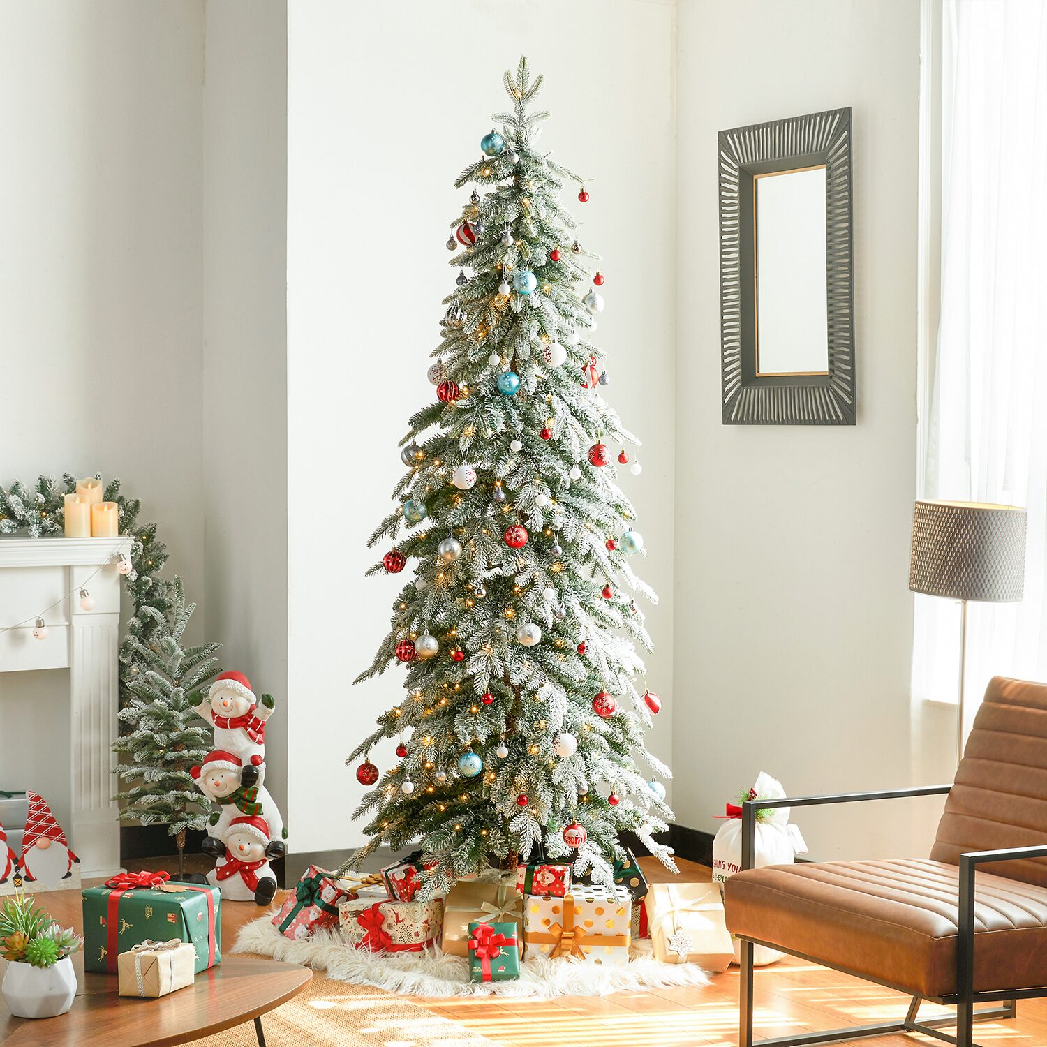 Glitzhome 7 1/2 Ft Pre-Lit Pencil Spruce Christmas Tree