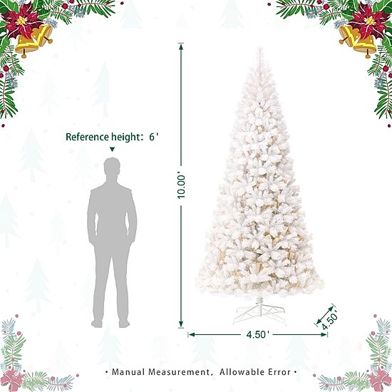 Glitzhome Pre-Lit White Slim 10 Foot Pine Christmas Tree