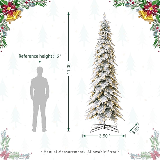 Glitzhome 11 Ft Pre-Lit Pencil Spruce Christmas Tree