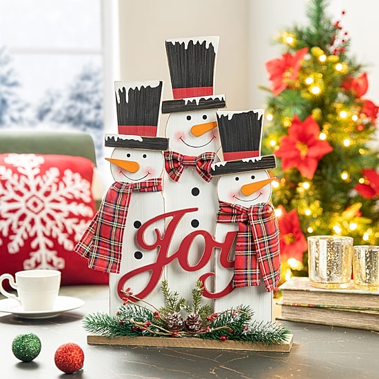 Glitzhome Wooden Snowman Family Christmas Tabletop Decor