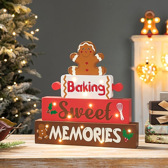 Glitzhome Lighted Wooden Christmas Tabletop Decor