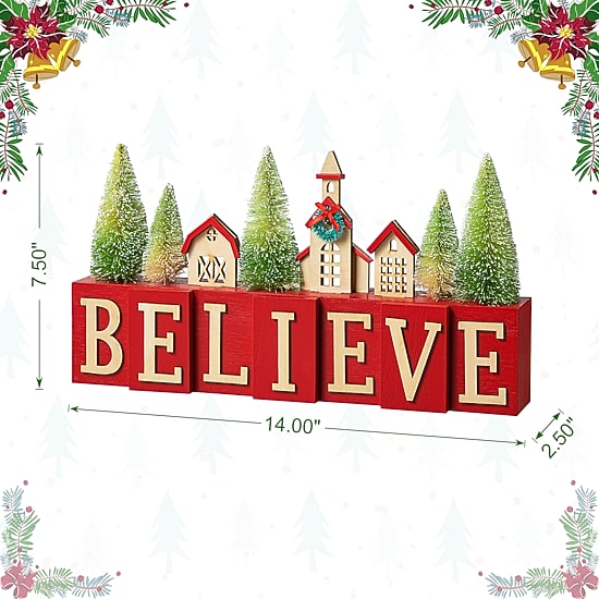 Glitzhome Wooden House Christmas Tabletop Decor