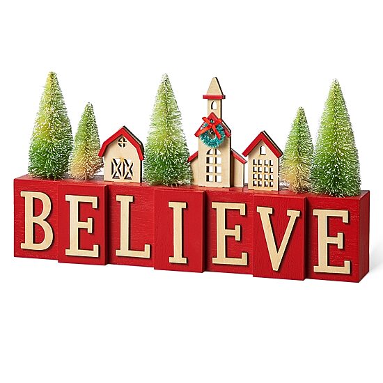 Glitzhome Wooden House Christmas Tabletop Decor
