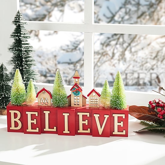 Glitzhome Wooden House Christmas Tabletop Decor