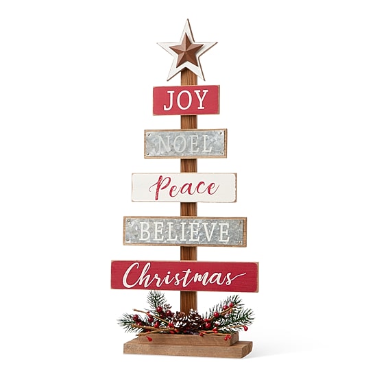 Glitzhome 1.6ft Wooden Sign Christmas Tabletop Tree