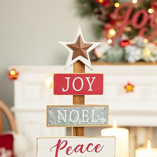 Glitzhome 1.6ft Wooden Sign Christmas Tabletop Tree