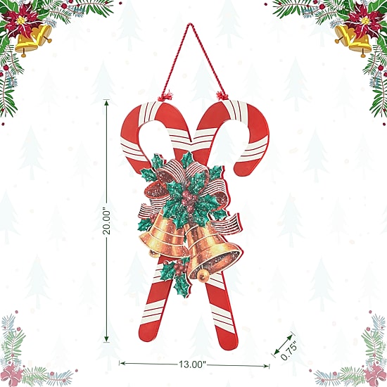 Glitzhome Wooden Christmas Candy Cane Decor Wall Sign