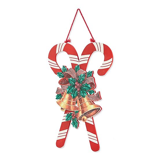 Glitzhome Wooden Christmas Candy Cane Decor Wall Sign