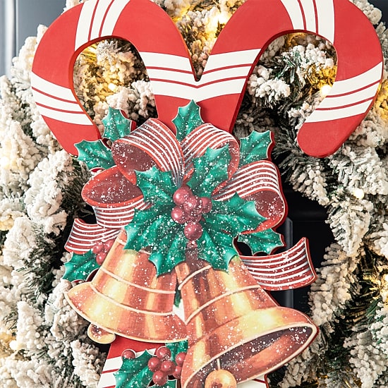 Glitzhome Wooden Christmas Candy Cane Decor Wall Sign