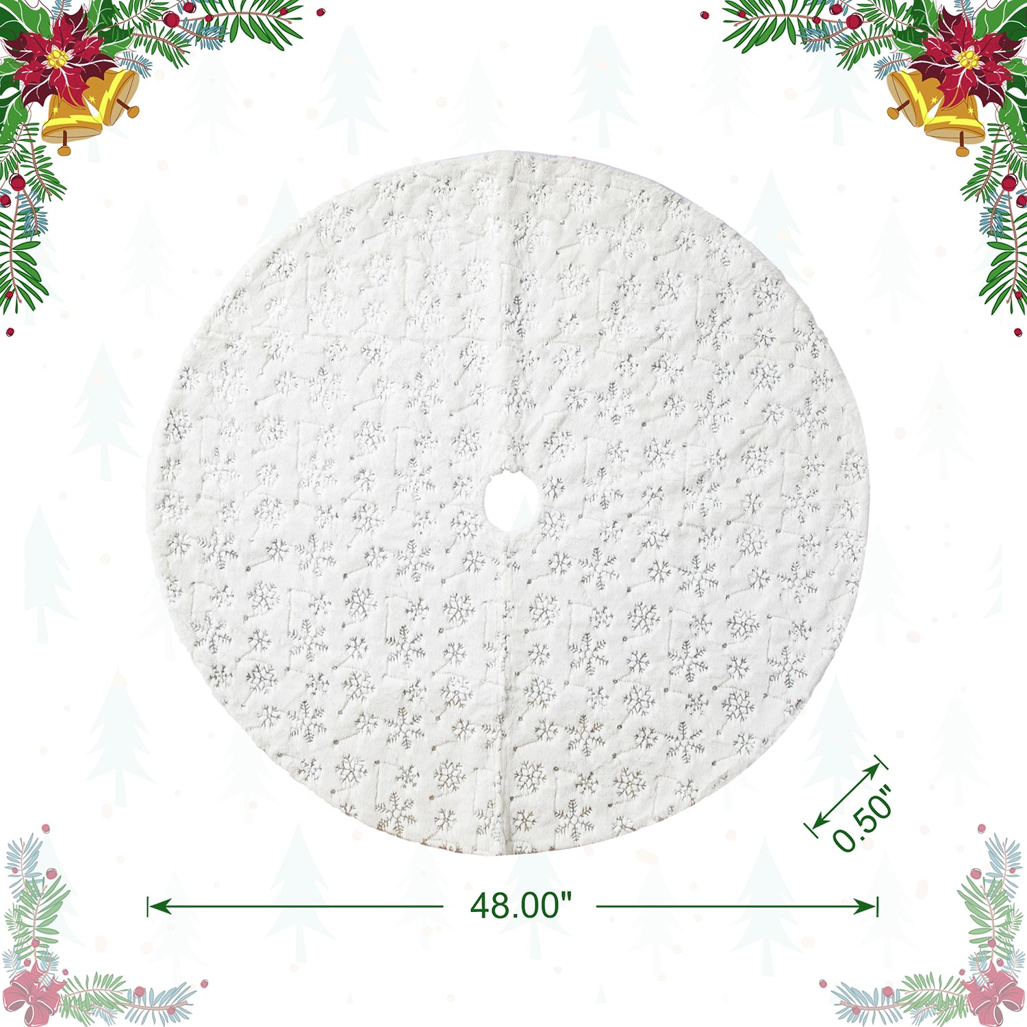 Glitzhome 4ft White Plush Christmas Indoor Tree Skirt