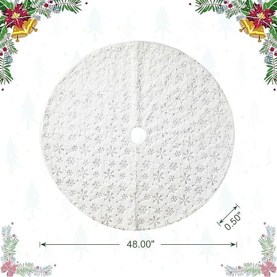 Glitzhome 4ft White Plush Christmas Indoor Tree Skirt