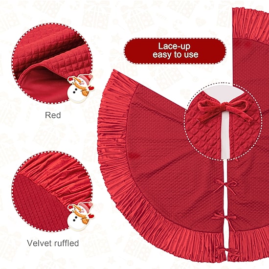 Glitzhome Red Velvet Christmas Indoor Tree Skirt