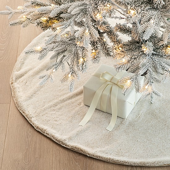 Glitzhome 4ft Faux Rabbit Fur Christmas Indoor Tree Skirt