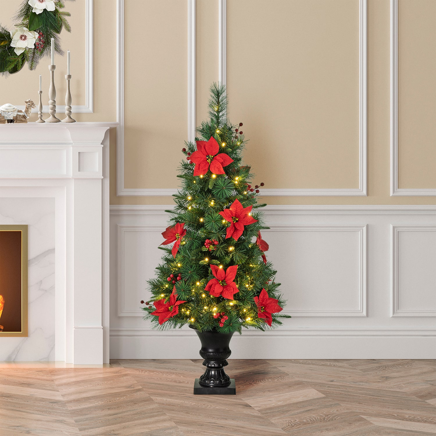 Glitzhome Pre-Lit Porch 4 Foot Pine Christmas Tree