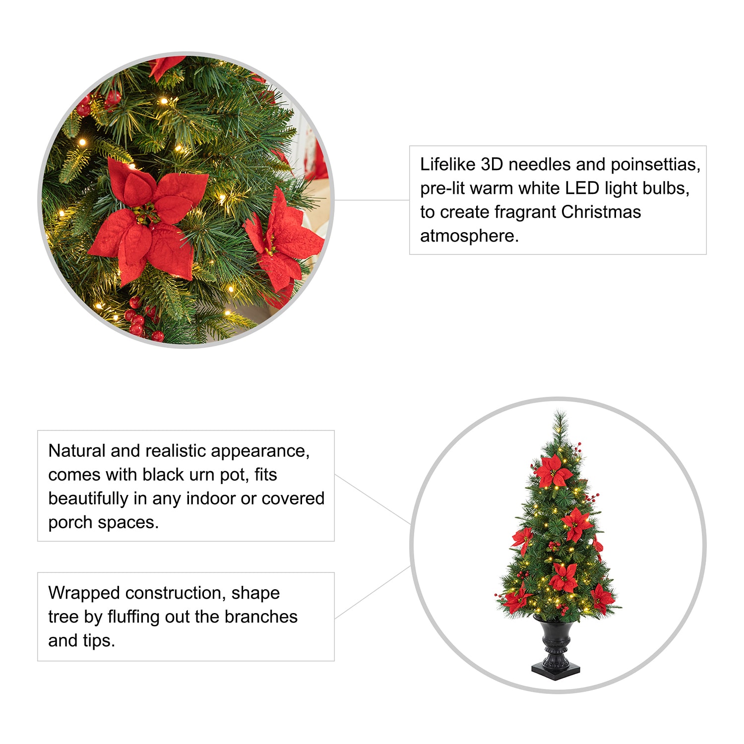 Glitzhome Pre-Lit Porch 4 Foot Pine Christmas Tree