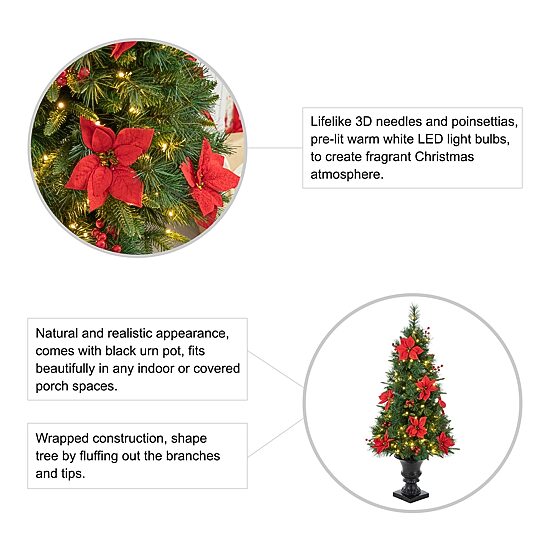 Glitzhome Pre-Lit Porch 4 Foot Pine Christmas Tree