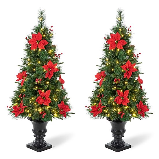 Glitzhome 4 Ft 2pc Pre-Lit Porch Pine Christmas Tree