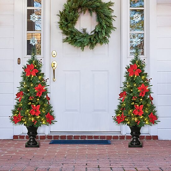 Glitzhome 4 Ft 2pc Pre-Lit Porch Pine Christmas Tree